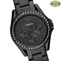 Fossil Riley Multifunction Black Dial Black Steel Strap Watch for Women - ES4519