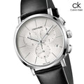 Calvin Klein Posh Silver Dial Black Leather Strap Watch for Men - K8Q371C6