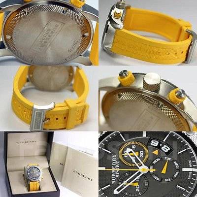 Burberry Sport Chronograph Grey Dial Yellow Rubber Strap Watch for Men - BU7712