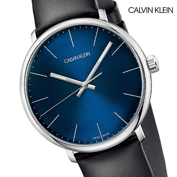 Calvin Klein High Noon Quartz Blue Dial Black Leather Strap Watch for Men - K8M211CN