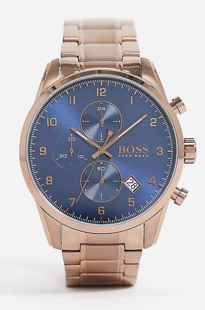 Hugo Boss Skymaster Chronograph Blue Dial Brown Steel Strap Watch for Men - 1513788