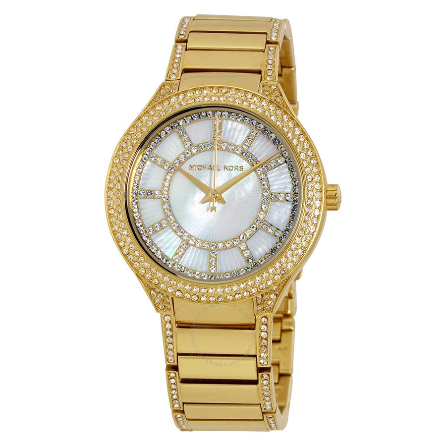 Michael Kors Kerry Mother of Pearl Dial Gold Steel Strap Watch for Women - MK3312