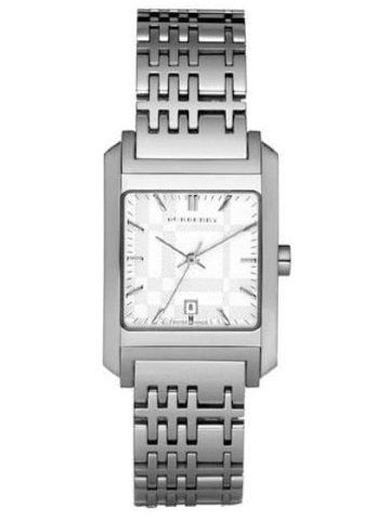 Burberry Nova Check Square White Dial Silver Steel Strap Watch for Women - BU1572