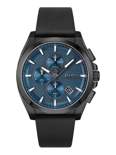 Hugo Boss Grandmaster Blue Dial Black Leather Strap Watch for Men - 1513883