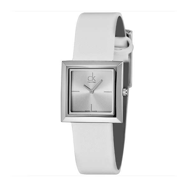 Calvin Klein Mark Silver Dial White Leather Strap Watch for Women - K3R231L6