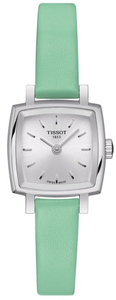 Tissot T Lady Lovely Square Silver Dial Light Green Leather Strap Watch for Women - T058.109.16.031.01