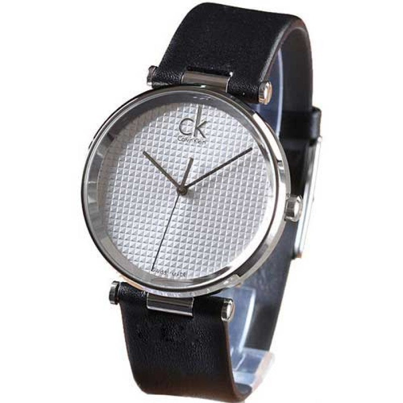 Calvin Klein Sight Silver Dial Black Leather Strap Watch for Men - K1S21120