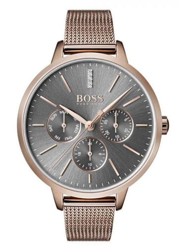 Hugo Boss Symphony Grey Dial Gold Mesh Bracelet Watch for Women - 1502424