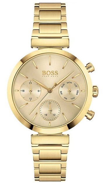 Hugo Boss Flawless Chronograph Gold Dial Gold Steel Strap Watch for Women - 1502532