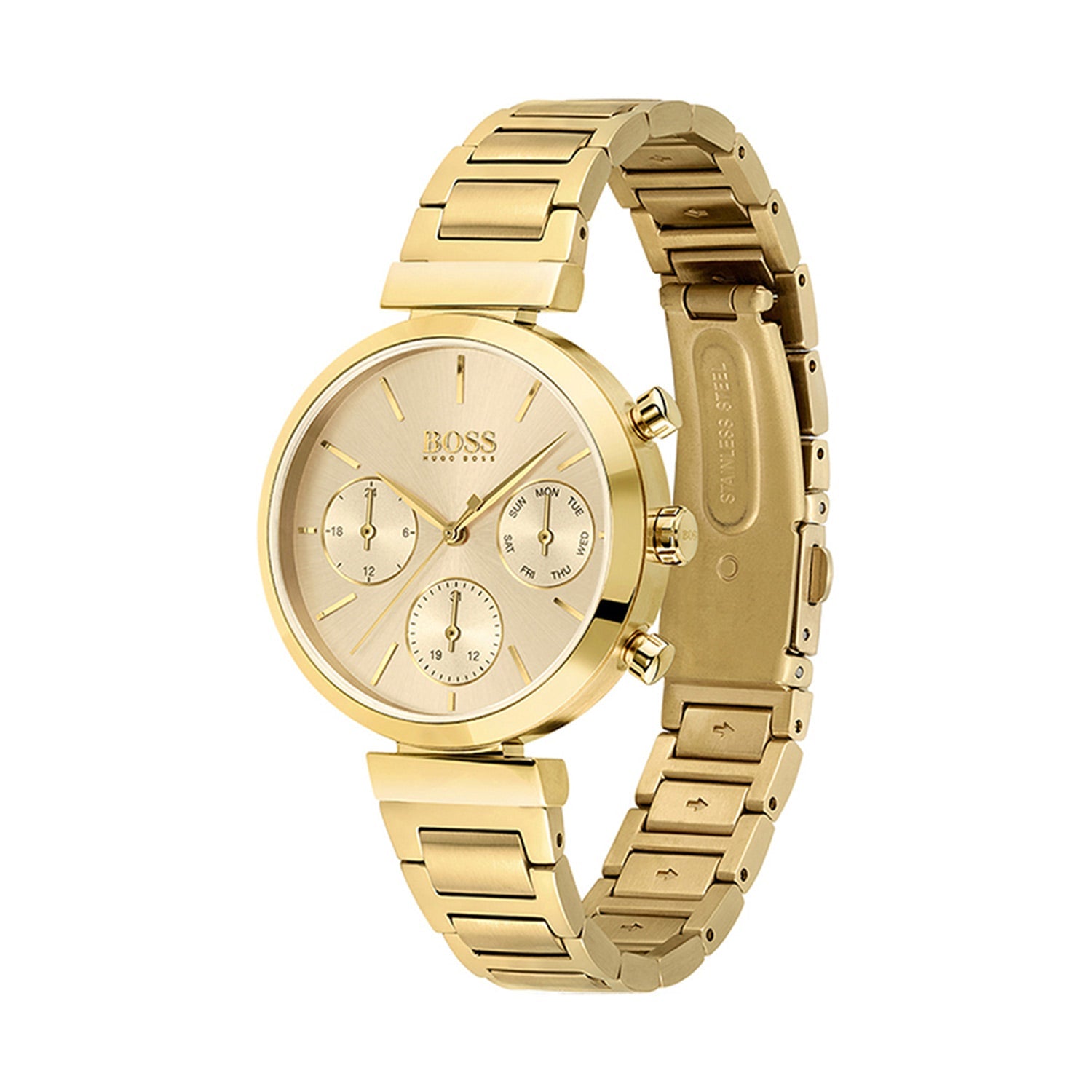 Hugo Boss Flawless Chronograph Gold Dial Gold Steel Strap Watch for Women - 1502532