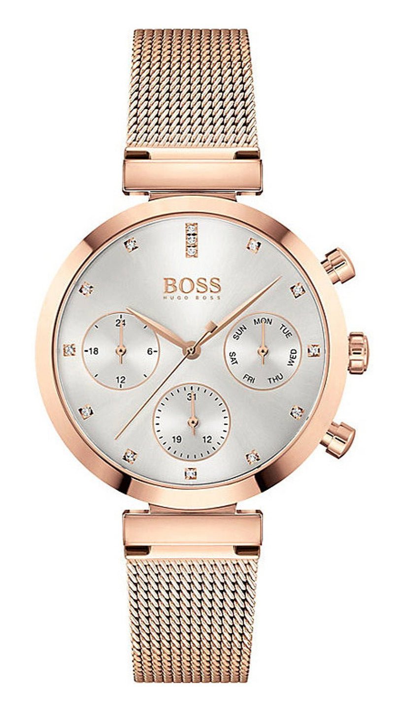 Hugo Boss Flawless Chronograph Silver Dial Gold Mesh Bracelet Watch for Women - 1502553