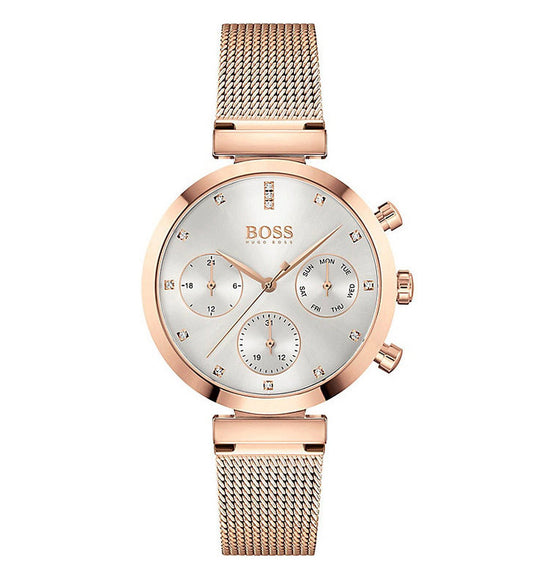 Hugo Boss Flawless White Dial Gold Mesh Bracelet Watch for Women - 1502553