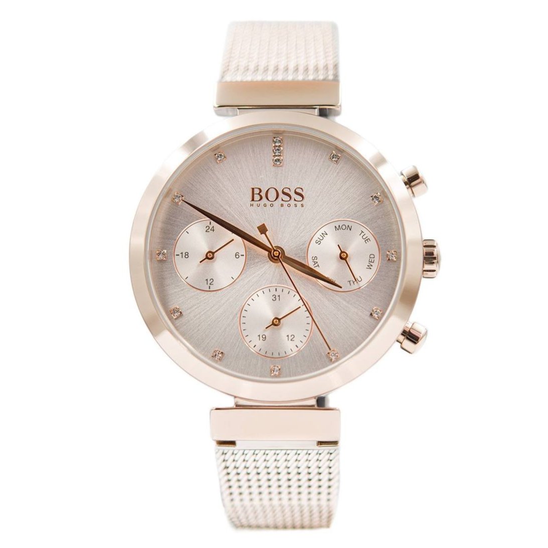 Hugo Boss Flawless Chronograph Silver Dial Gold Mesh Bracelet Watch for Women - 1502553