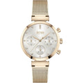 Hugo Boss Flawless Chronograph Silver Dial Gold Mesh Bracelet Watch for Women - 1502553