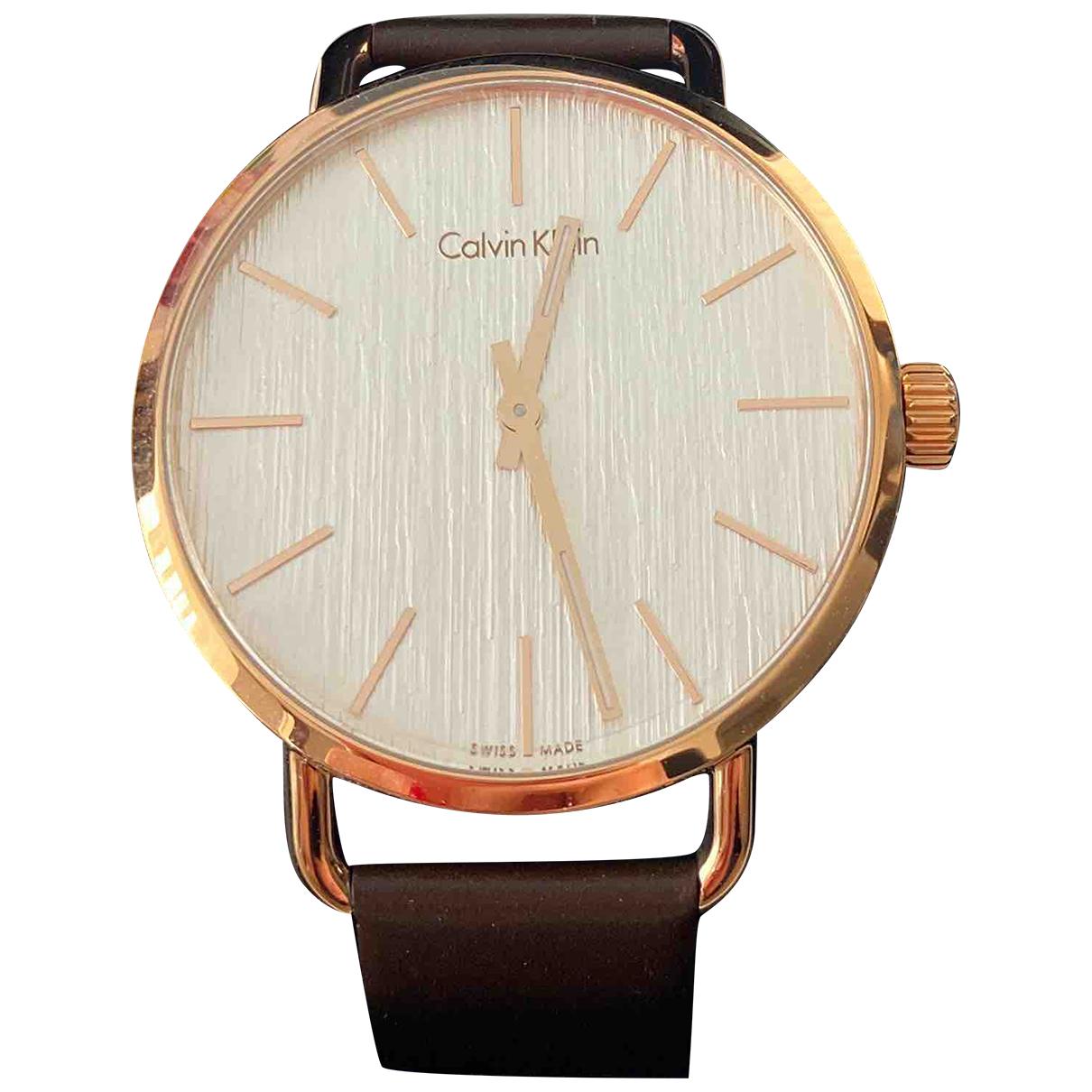 Calvin Klein Even Silver Dial Brown Leather Strap Watch for Men - K7B216G6