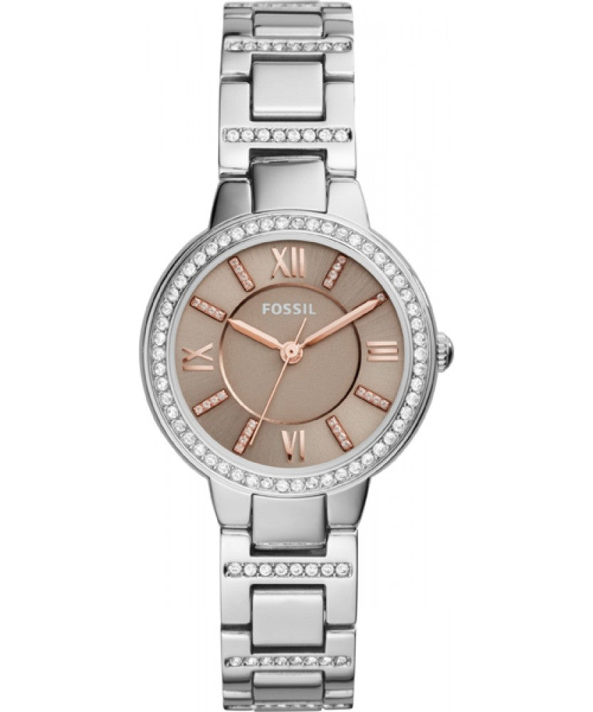 Fossil Virginia Taupe Dial Silver Steel Strap Watch for Women - ES4147