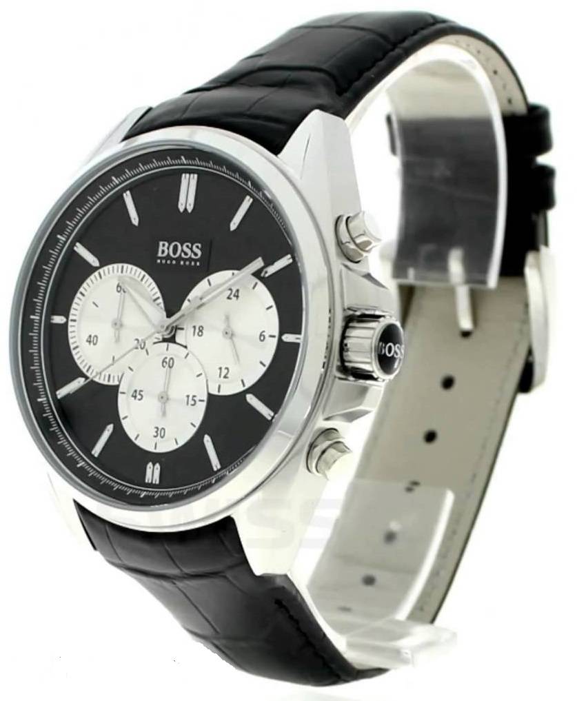 Hugo Boss Driver Black Dial Black Leather Strap Watch for Men - 1512879