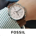 Fossil The Commuter Chronograph White Dial Brown Leather Strap Watch for Men - FS5402