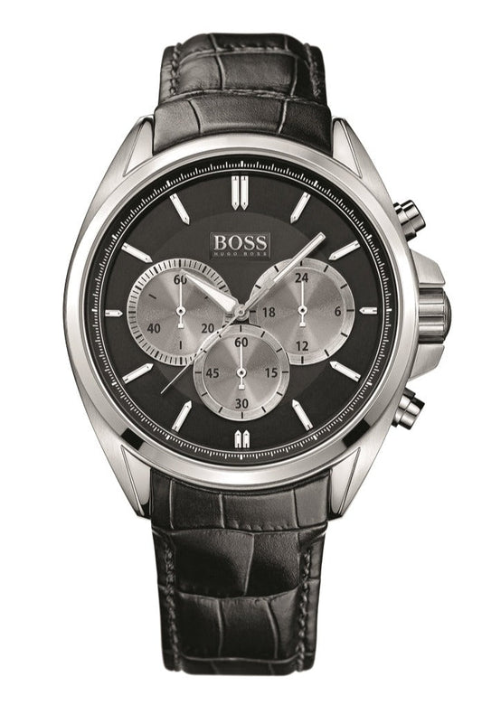 Hugo Boss Driver Black Dial Black Leather Strap Watch for Men - 1512879