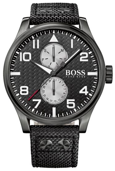 Hugo Boss Aeroliner Maxx Quartz Black Dial Black Nylon Strap Watch For Men - HB1513086