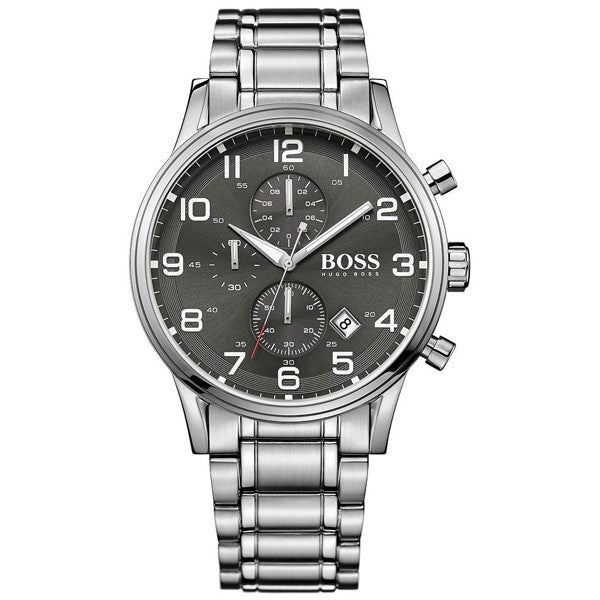 Hugo Boss Aeroliner Black Dial Silver Steel Strap Watch for Men - 1513181