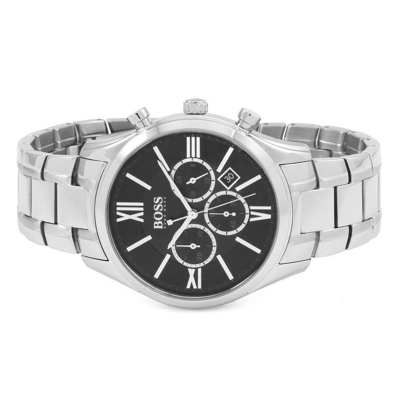 Hugo Boss Ambassador Chronograph Black Dial Silver Steel Strap Watch For Men - HB1513196