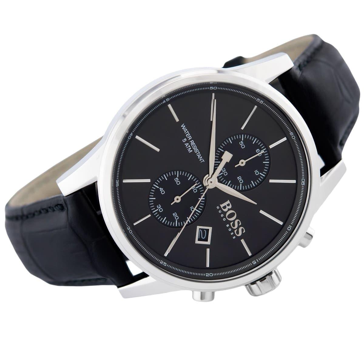 Hugo Boss Jet Black Dial Black Leather Strap Watch for Men - 1513279