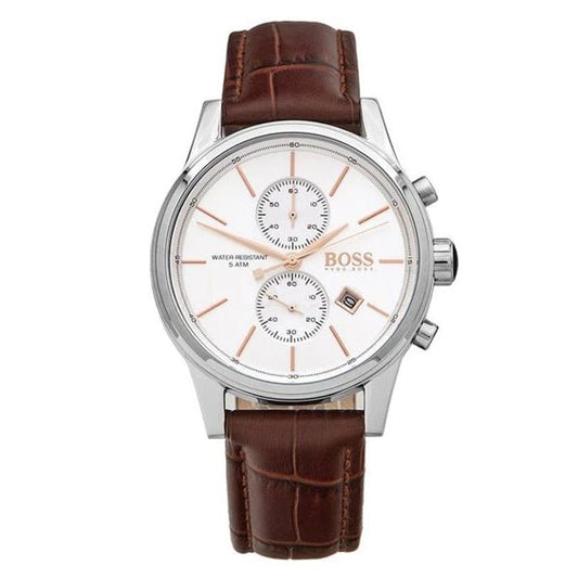 Hugo Boss Jet White Dial Brown Leather Strap Watch for Men - 1513280