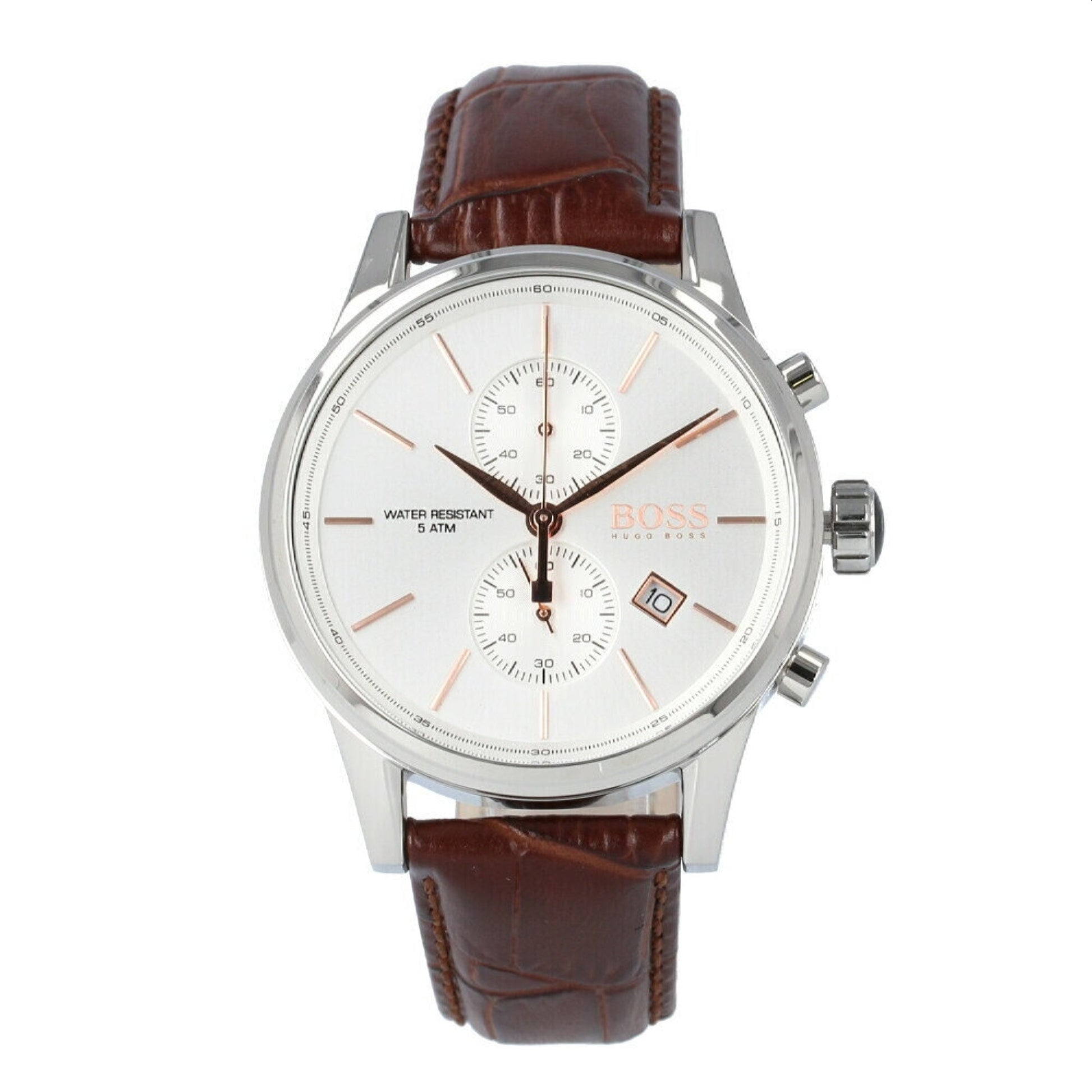 Hugo Boss Jet White Dial Brown Leather Strap Watch for Men - 1513280