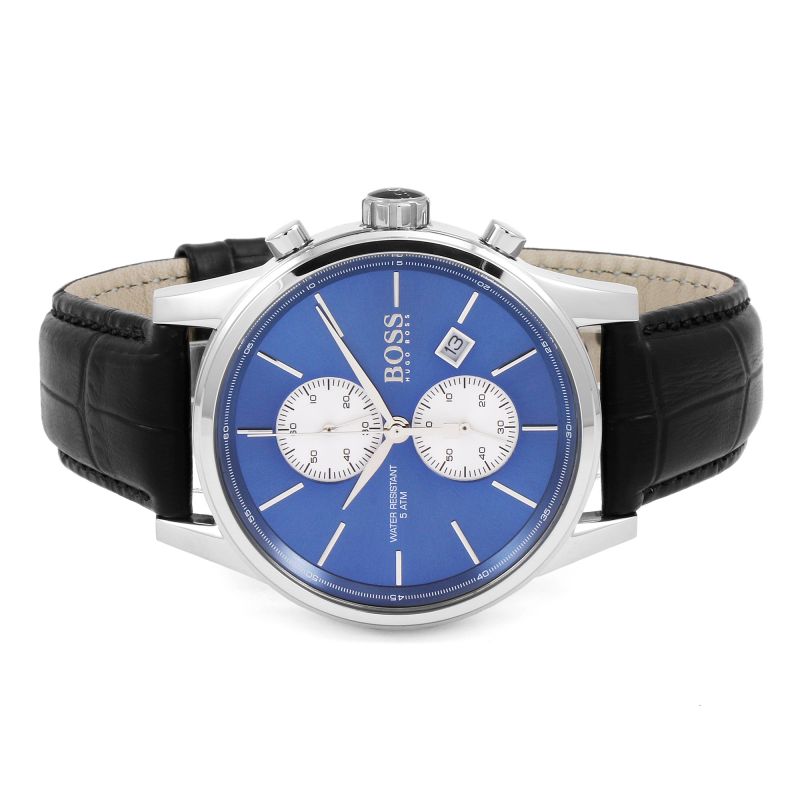 Hugo Boss Jet Chronograph Blue Dial Black Leather Strap Watch for Men - 1513283