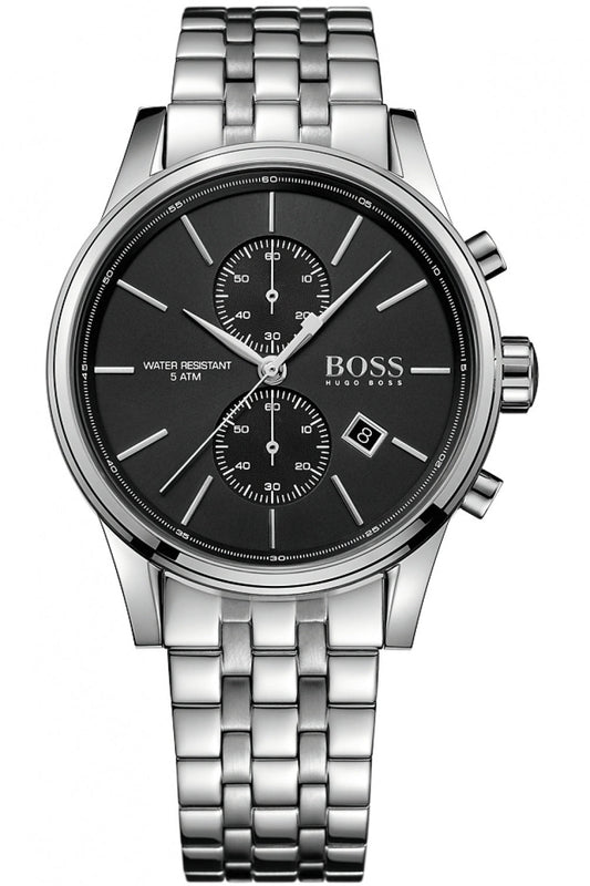 Hugo Boss Jet Black Dial Silver Steel Strap Watch for Men - 1513383