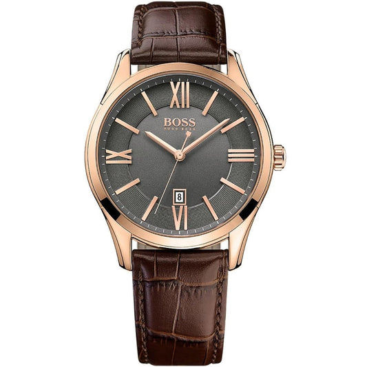 Hugo Boss Ambassador Grey Dial Brown Leather Strap Watch for Men - 1513387