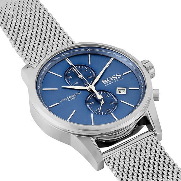 Hugo Boss Jet Blue Dial Silver Mesh Bracelet Watch for Men - 1513441