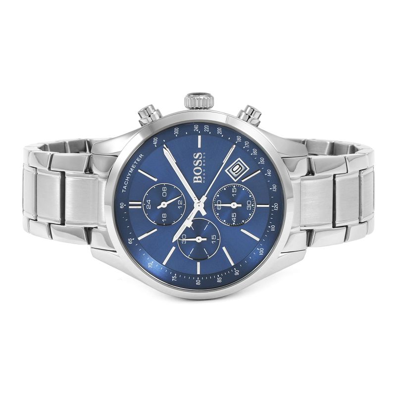 Hugo Boss Grand Prix Blue Dial Silver Steel Strap Watch for Men - 1513478