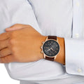 Hugo Boss Navigator Chronograph Grey Dial Brown Leather Strap Watch for Men - 1513496