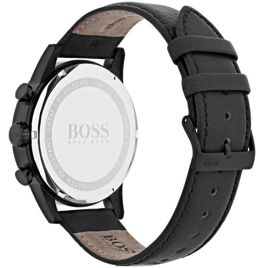 Hugo Boss Navigator Chronograph Black Dial Black Leather Strap Watch for Men - 1513497