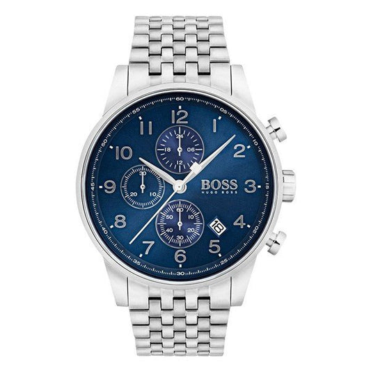 Hugo Boss Navigator Chronograph Blue Dial Silver Steel Strap Watch for Men - 1513498