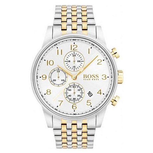 Hugo Boss Navigator White Dial Two Tone Steel Strap Watch for Men - 1513499