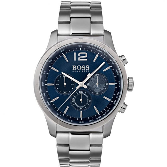 Hugo Boss Professional Chronograph Blue Dial Silver Steel Strap Watch for Men - 1513527