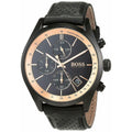 Hugo Boss Grand Prix Chronograph Black Dial Black Leather Strap Watch for Men - 1513550