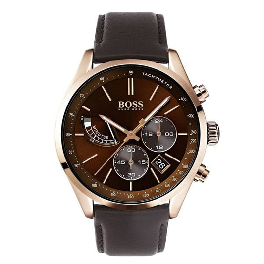 Hugo Boss Grand Prix Brown Dial Brown Leather Strap Watch for Men - 1513605