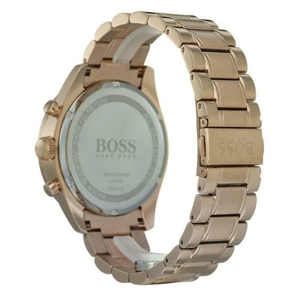 Hugo Boss Trophy Chronograph Grey Dial Rose Gold Steel Strap Watch for Men - 1513632