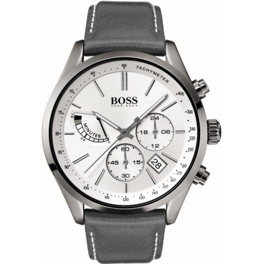 Hugo Boss Grand Prix White Dial Grey Leather Strap Watch for Men - 1513633