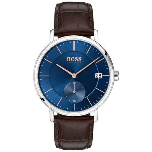 Hugo Boss Corporal Blue Dial Brown Leather Strap Watch for Men - 151363