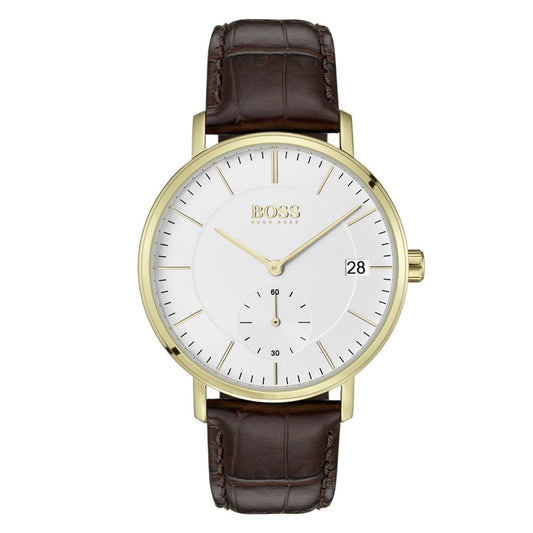 Hugo Boss Corporal White Dial Brown Leather Strap Watch for Men - 1513640