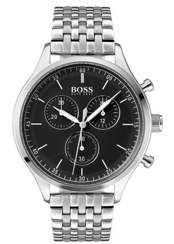 Hugo Boss Companion Chronograph Black Dial Silver Steel Strap Watch for Men - 1513652