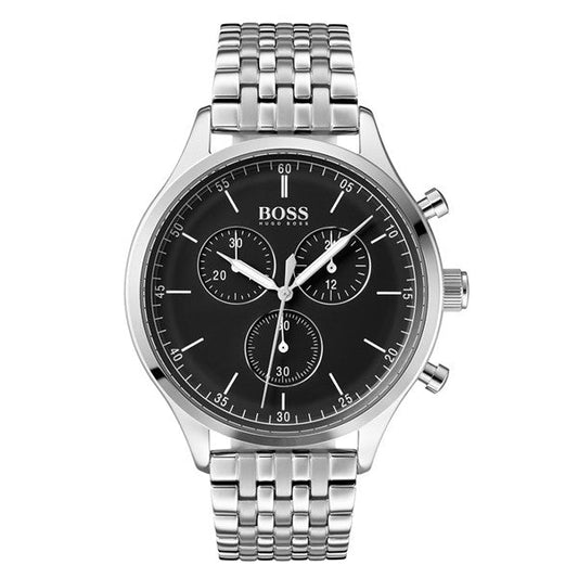 Hugo Boss Companion Black Dial Silver Steel Strap Watch for Men - 1513652