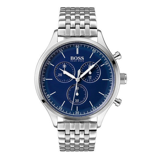 Hugo Boss Companion Blue Dial Silver Steel Strap Watch for Men - 1513653