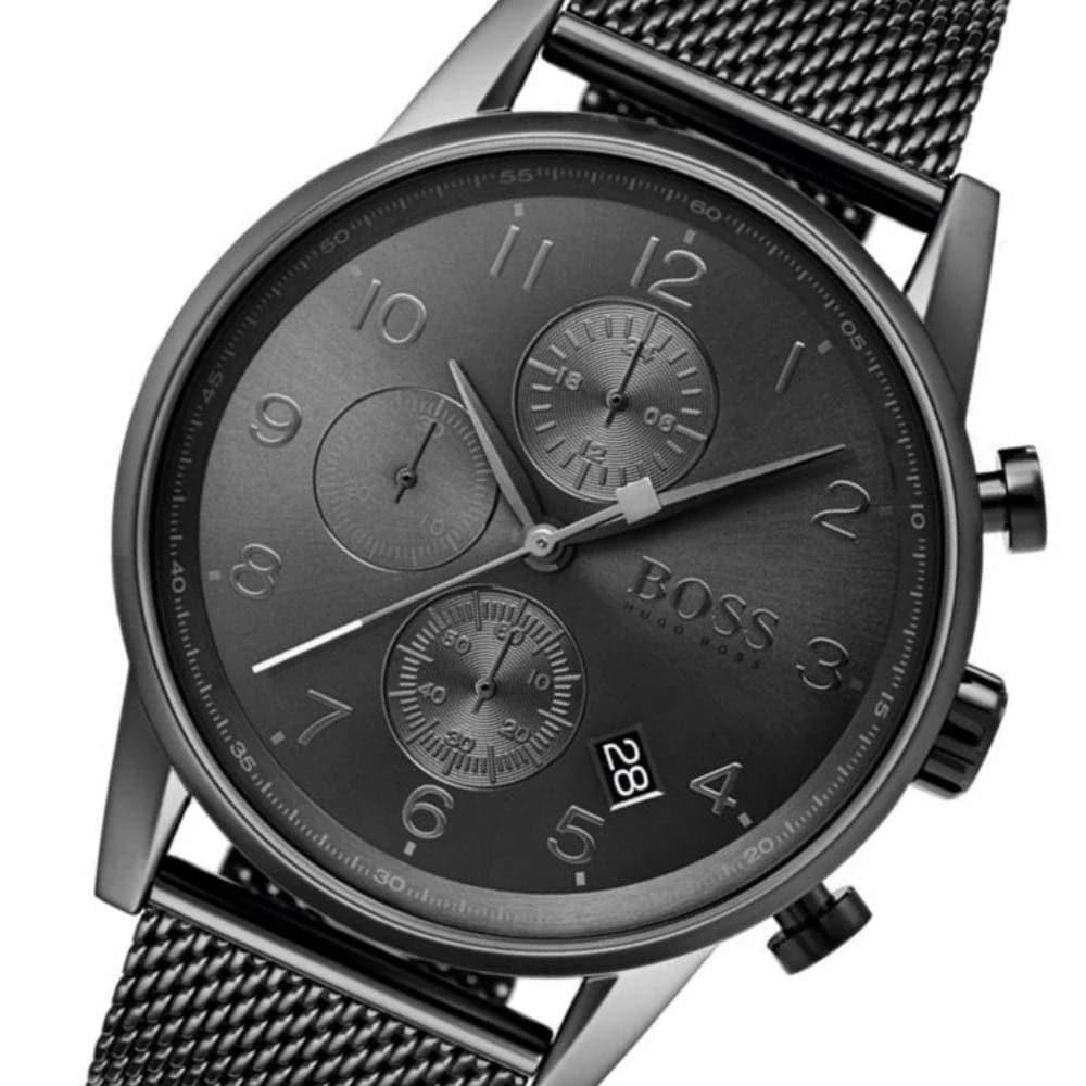 Hugo Boss Navigator Chronograph Grey Dial Grey Mesh Bracelet Watch for Men - 1513674