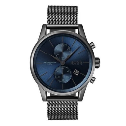 Hugo Boss Jet Blue Dial Gunmetal Mesh Bracelet Watch for Men  - 1513677